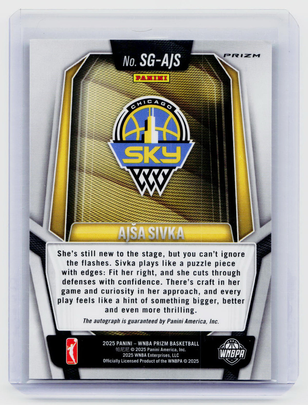2025 Panini WNBA Prizm Signatures Silver Prizm Ajsa Sivka RC #SG-AJS Auto Pic2