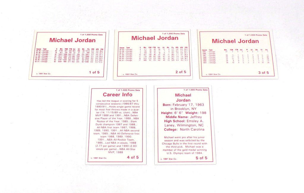 1991 Star Company Michael Jordan Gold Promo Set (5 Cards) /1000 Bulls Pic2