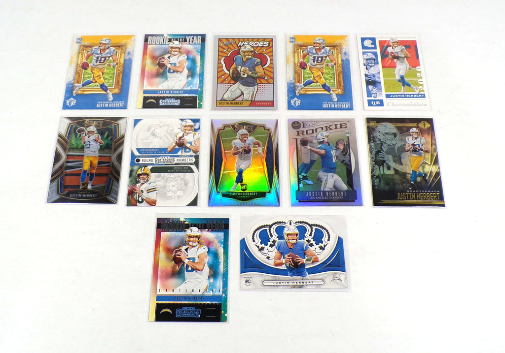 Lot of (12) Assorted 2020 Panini Brands Justin Herbert Rookies Chargers Pic2