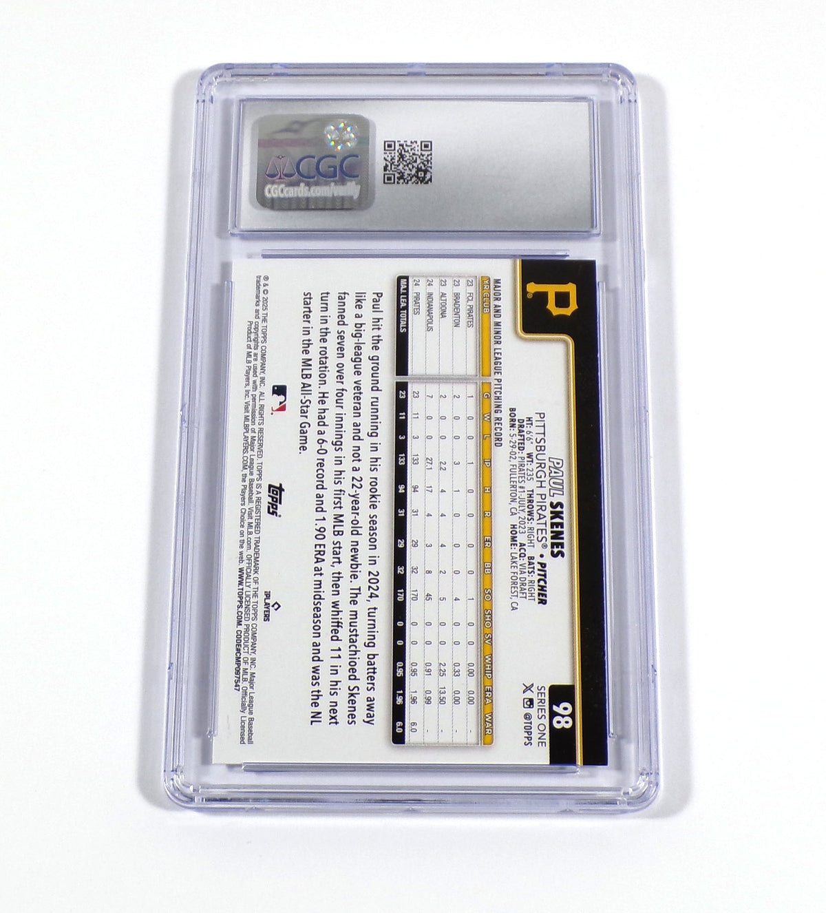 2025 Topps Paul Skenes #98 Rookie Pirates CGC 10 Pic2