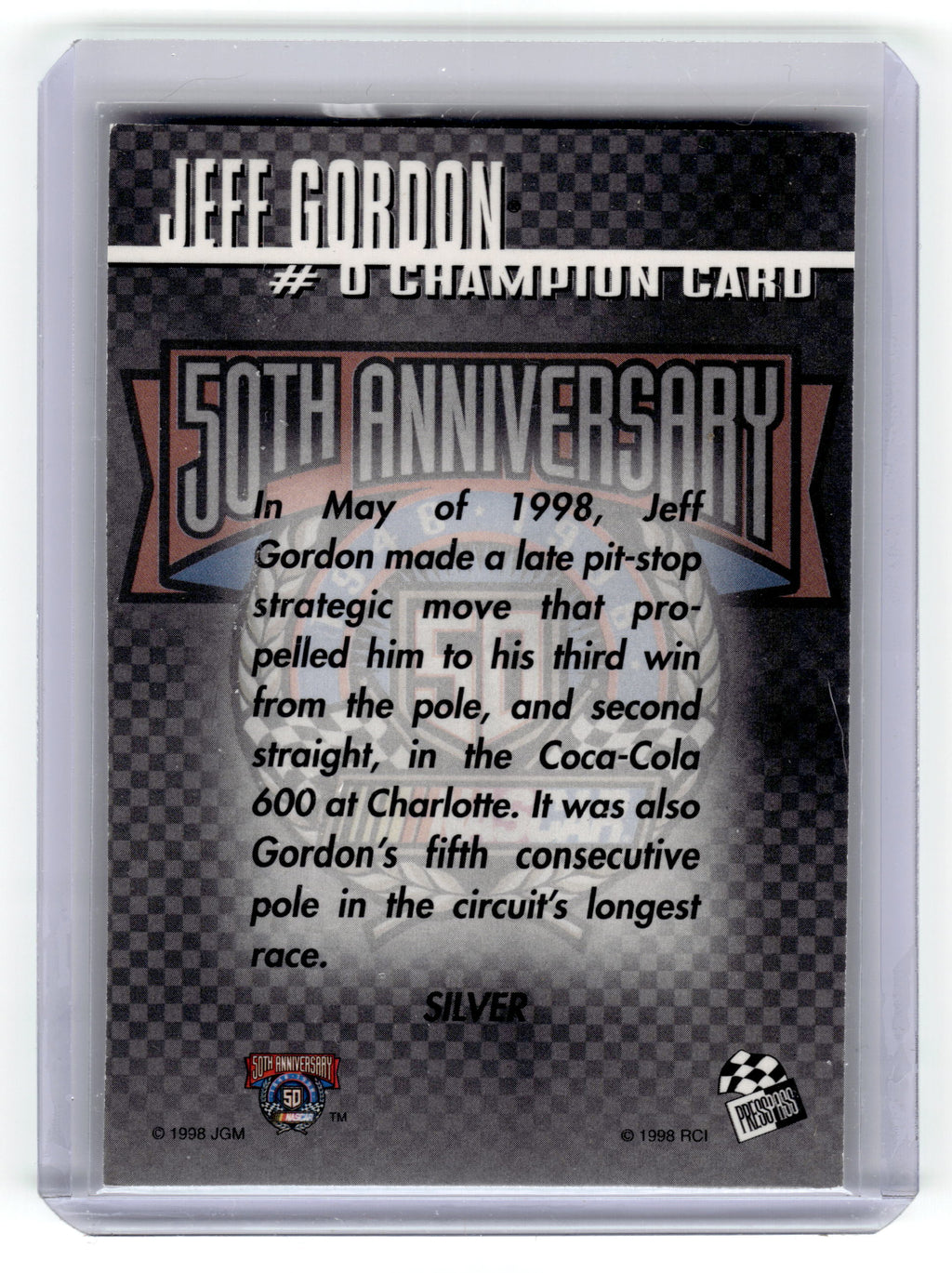 1998 Press Pass Stealth Jeff Gordon Champion Silver #0 NASCAR Pic2