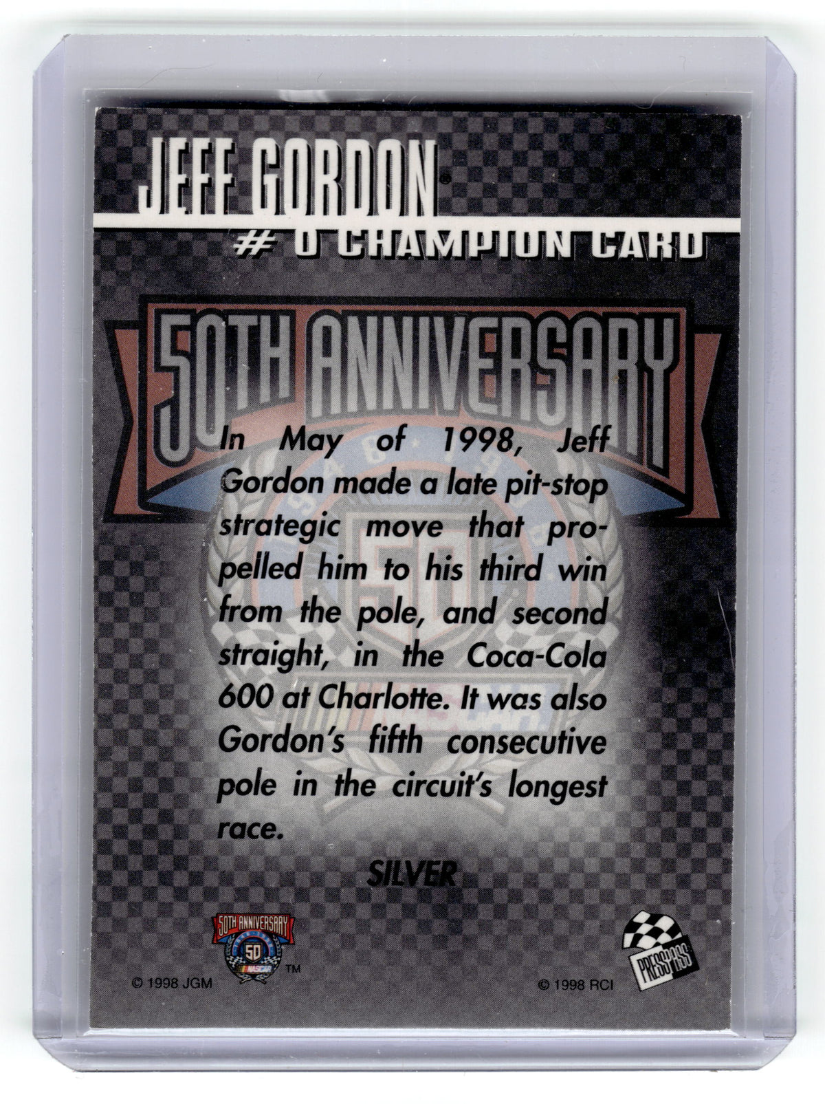 1998 Press Pass Stealth Jeff Gordon Champion Silver #0 NASCAR Pic2