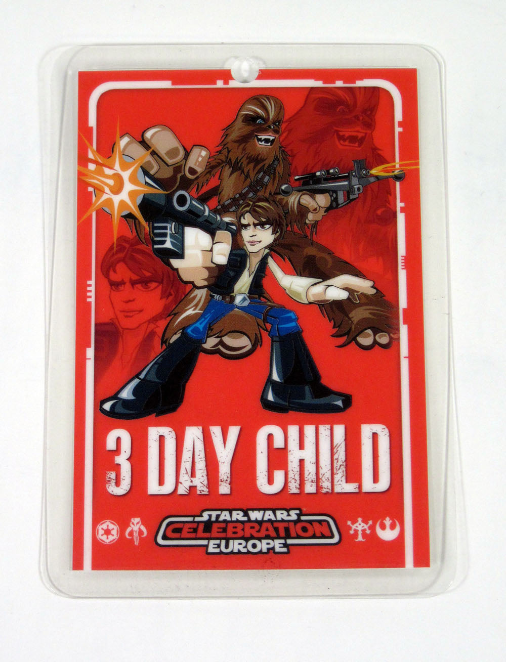 2007 Star Wars Celebration Europe Child 3 Day Badge Han Solo Chewbacca