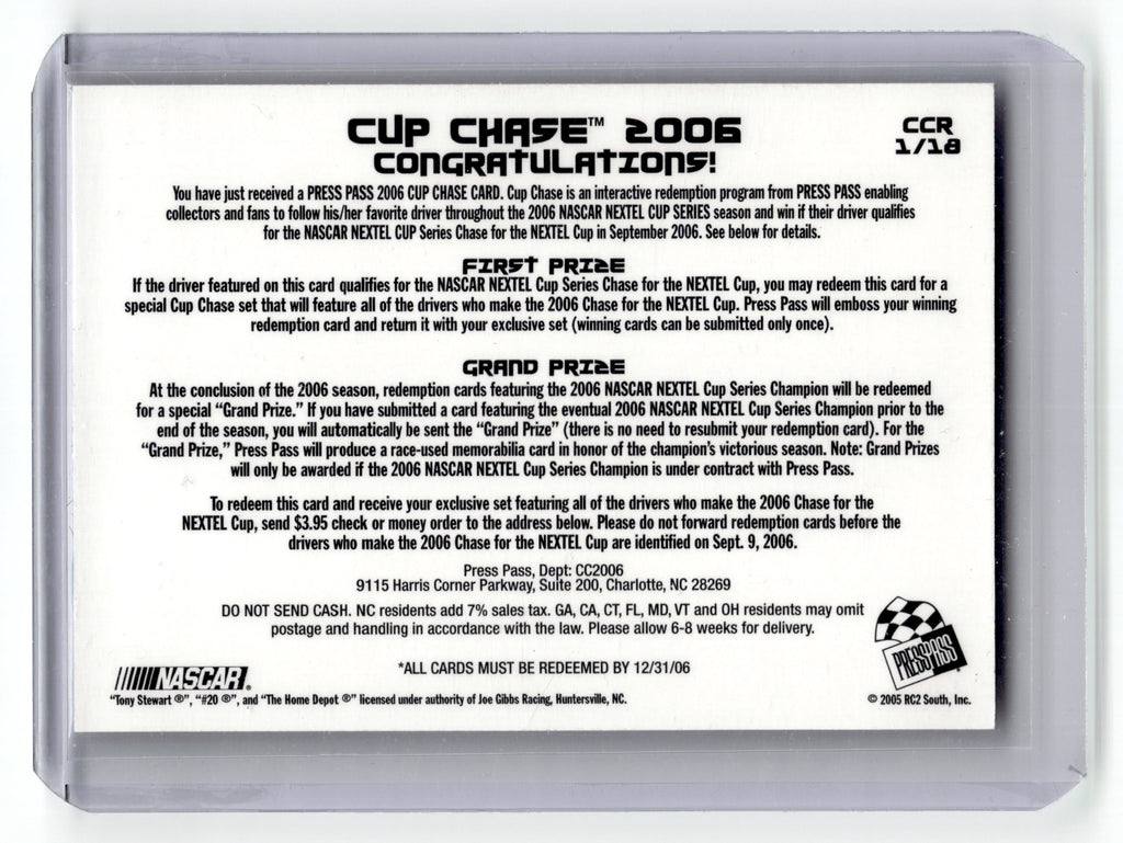 2006 Press Pass Tony Stewart Cup Chase #CCR1 NASCAR Pic2