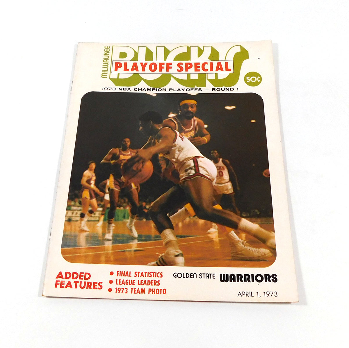 1972-73 Golden State at Milwaukee Bucks NBA Basketball Playoff Program 4-1-73