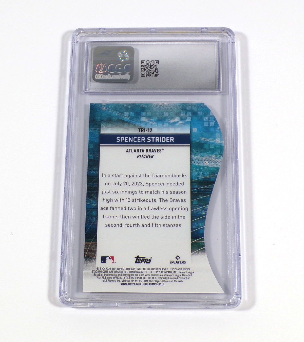 2024 Topps Stadium Club Chrome Spencer Strider #TRI12 Triumvirates Braves CGC 10 Pic2