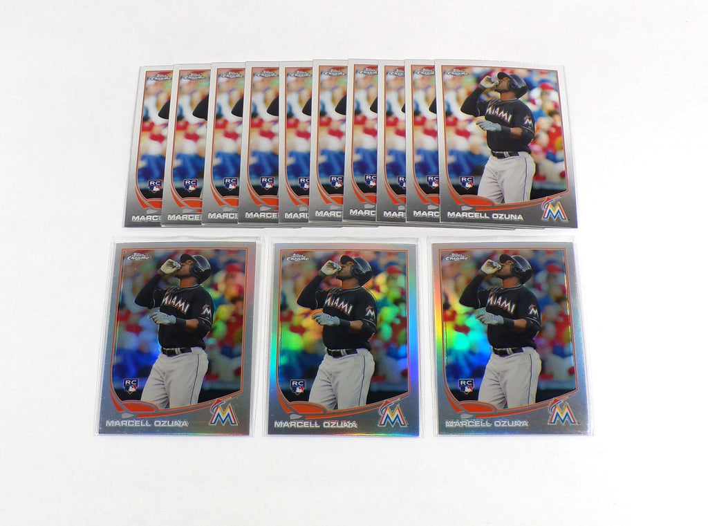 Lot of (13) 2013 Topps Chrome Marcell Ozuna #33 with 3 Refractor Rookies Marlins