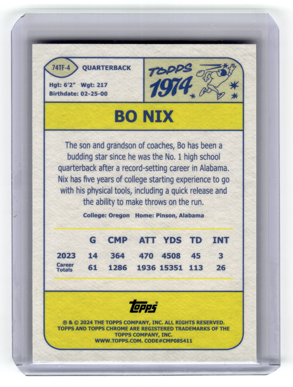 2024 Topps Chrome Bo Nix Rookie '74 Lazer Refractor #74TF4 Broncos Pic2
