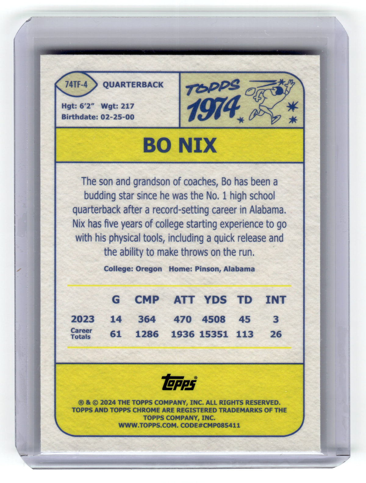 2024 Topps Chrome Bo Nix Rookie '74 Lazer Refractor #74TF4 Broncos Pic2