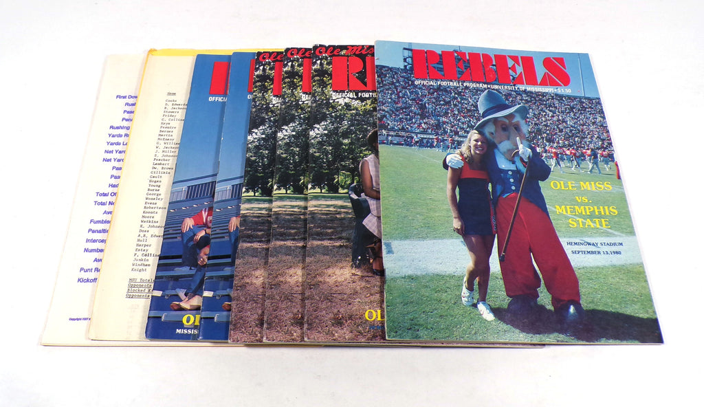 Lot of (6) Assorted 1980 Mississippi College Football Programs