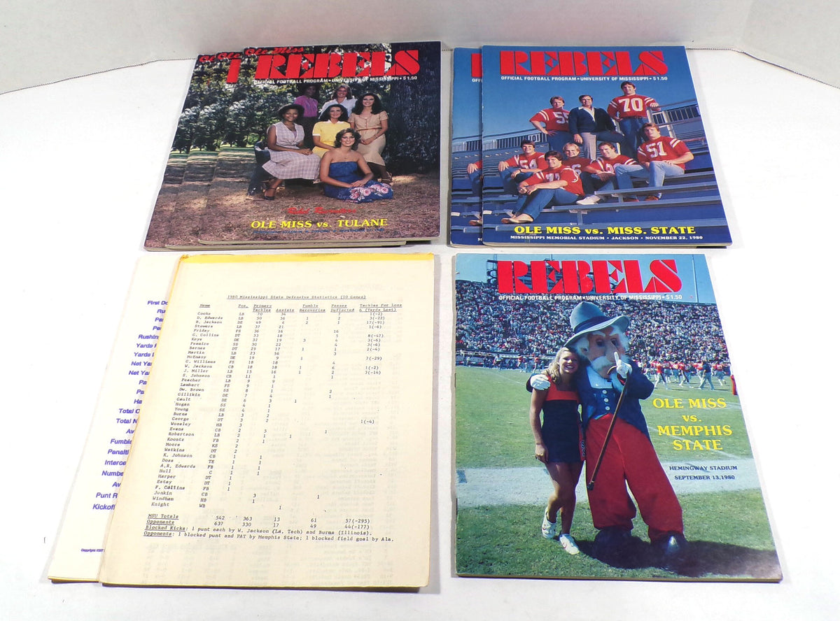 Lot of (6) Assorted 1980 Mississippi College Football Programs Pic2