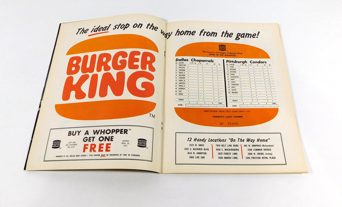 1971-72 Dallas Chaparrals vs Pittsburgh Condors ABA Basketball Program 3-7-71 Pic2