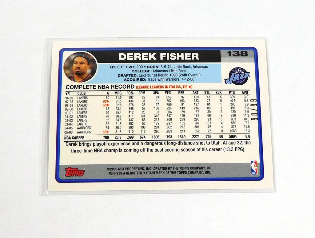 2006-07 Topps Black Derek Fisher #138 Rookie Jazz /99 Pic2