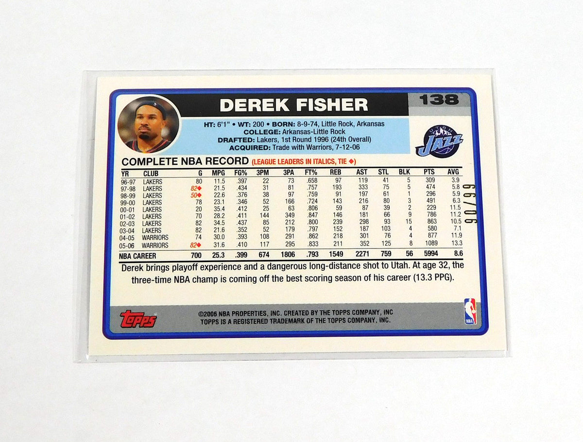 2006-07 Topps Black Derek Fisher #138 Rookie Jazz /99 Pic2
