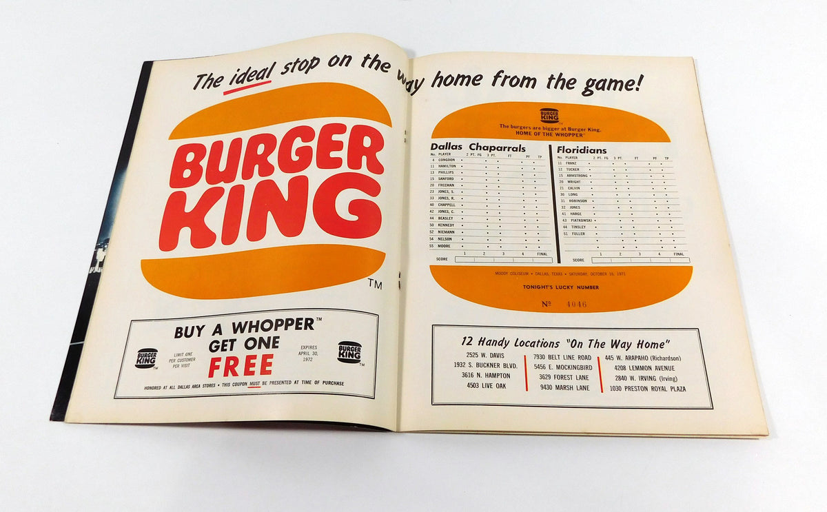 1971-72 Dallas Chaparrals vs Miami Floridians ABA Basketball Program 10-16-71 Pic2