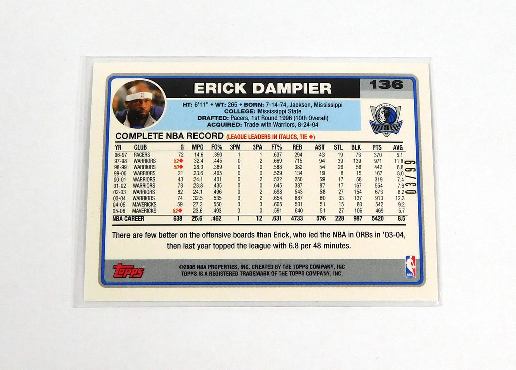 2006-07 Topps Black Erick Dampier #136 Rookie Mavericks /99 Pic2