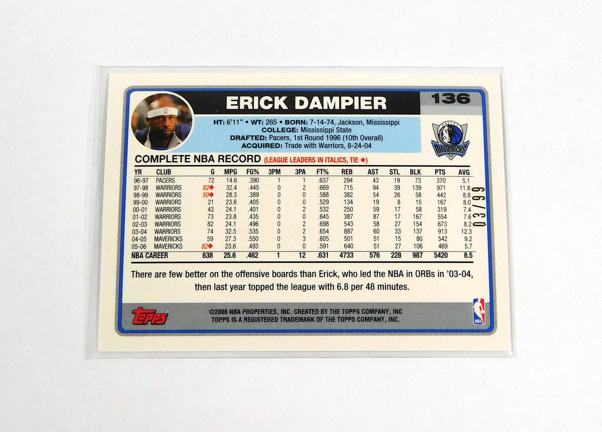 2006-07 Topps Black Erick Dampier #136 Rookie Mavericks /99 Pic2