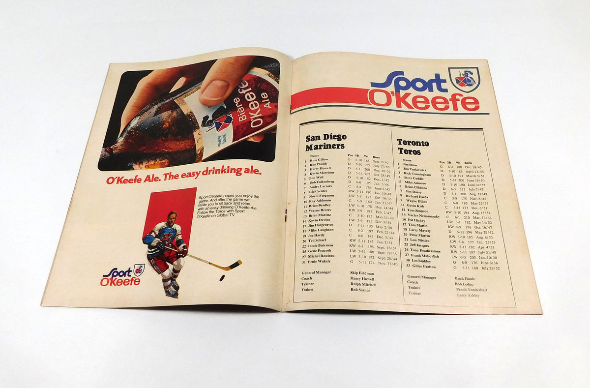 1974-75 Toronto Toros vs San Diego Mariners NHL Hockey Program Pic2