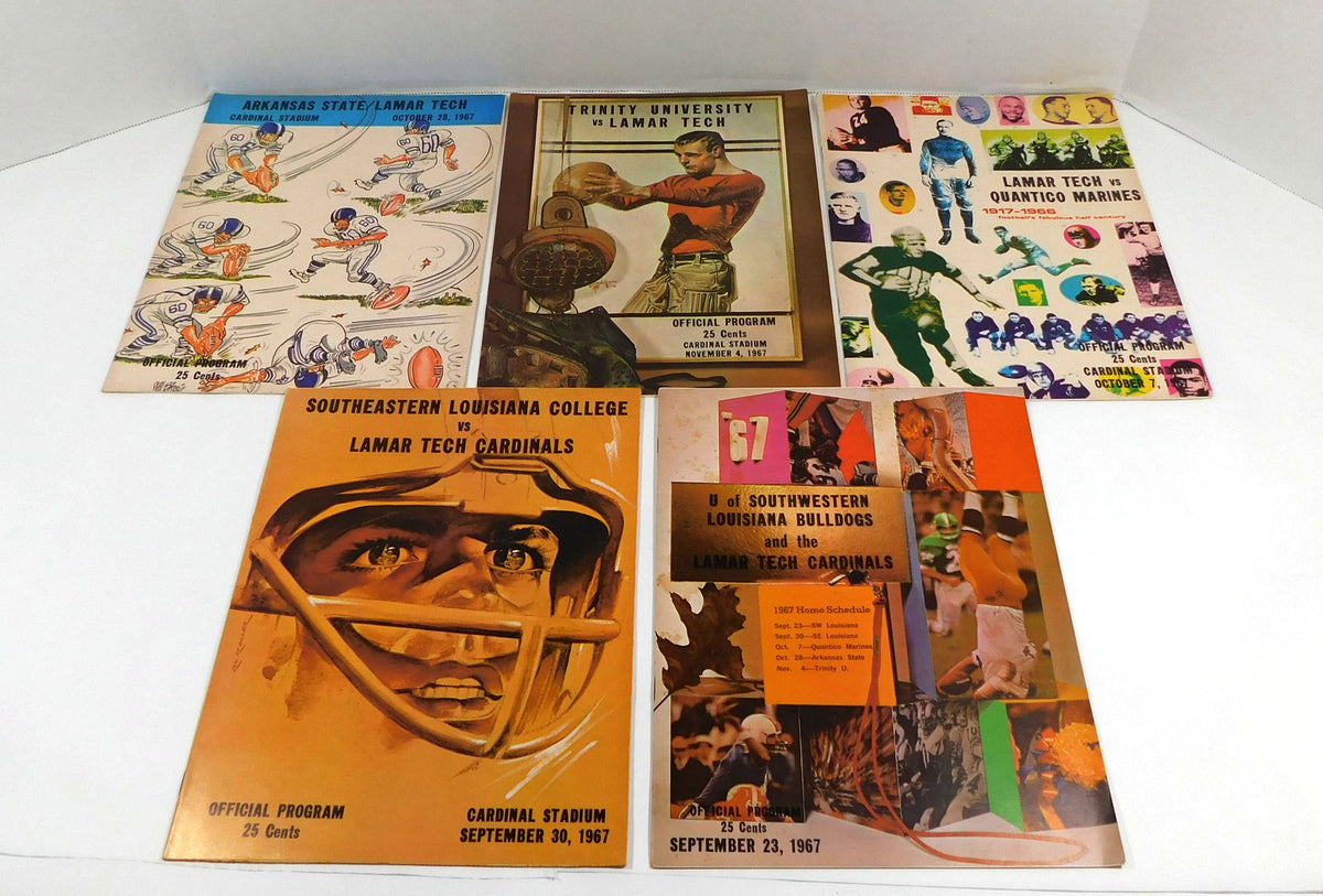 Lot of (5) Different 1967 Lamar Tech College Football Programs Pic2