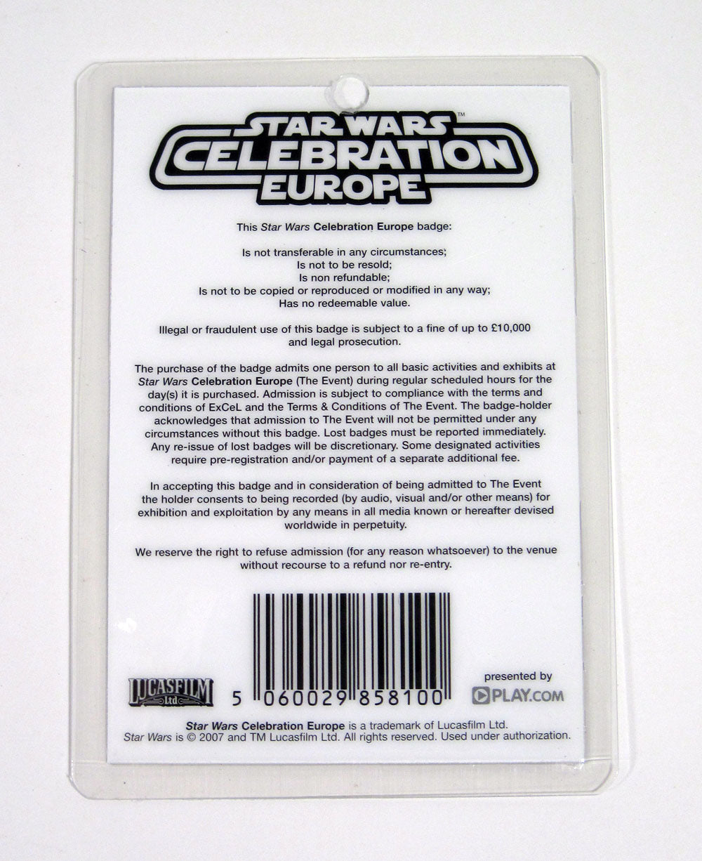 2007 Star Wars Celebration Europe Media Badge Darth Sideous Pic2