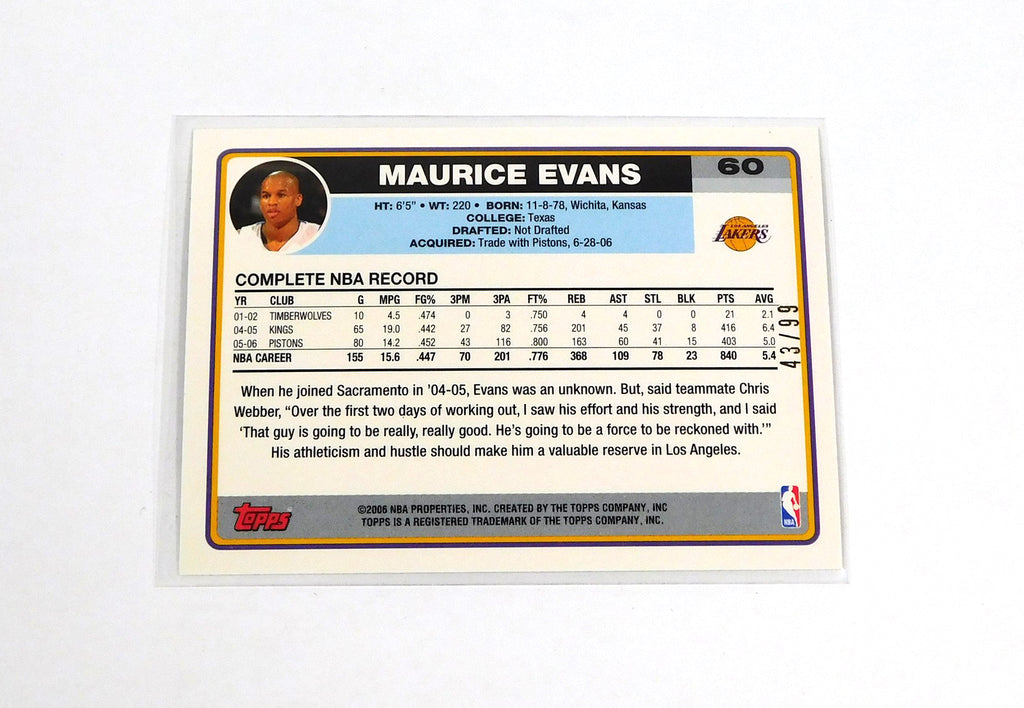 2006-07 Topps Black Maurice Evans #60 Rookie Lakers /99 Pic2