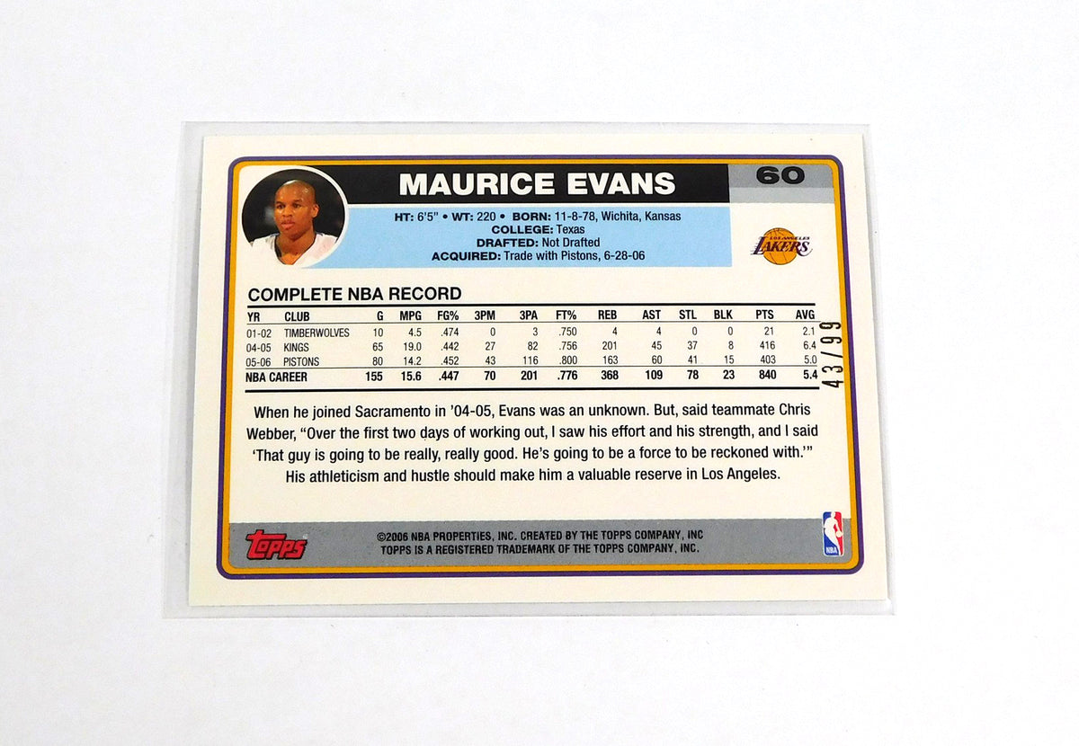 2006-07 Topps Black Maurice Evans #60 Rookie Lakers /99 Pic2