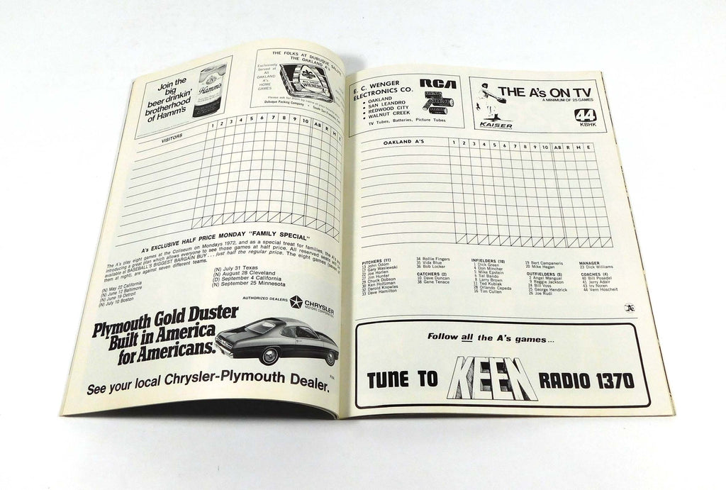1972 Oakland A's vs Generic Opponent MLB Baseball Program Pic2