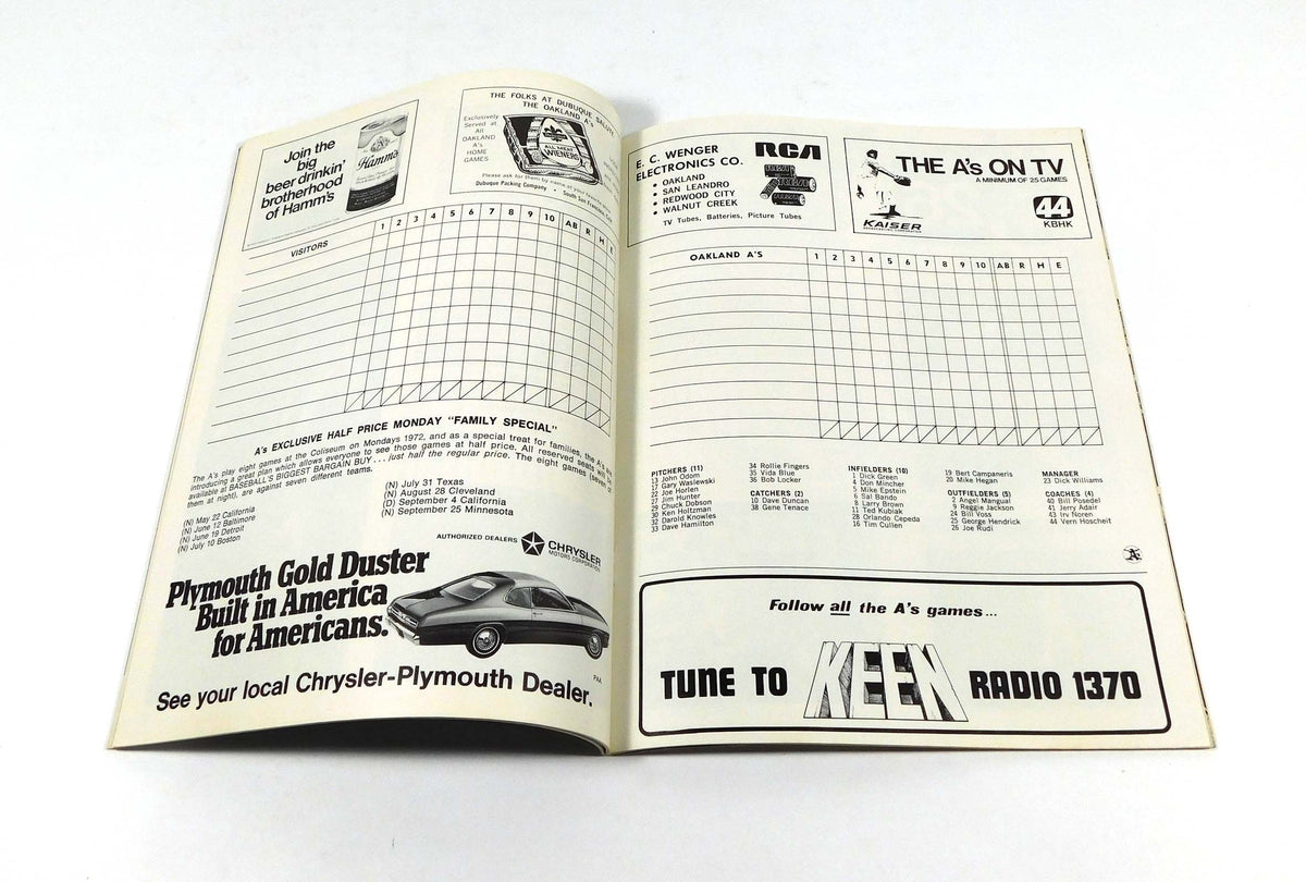 1972 Oakland A's vs Generic Opponent MLB Baseball Program Pic2