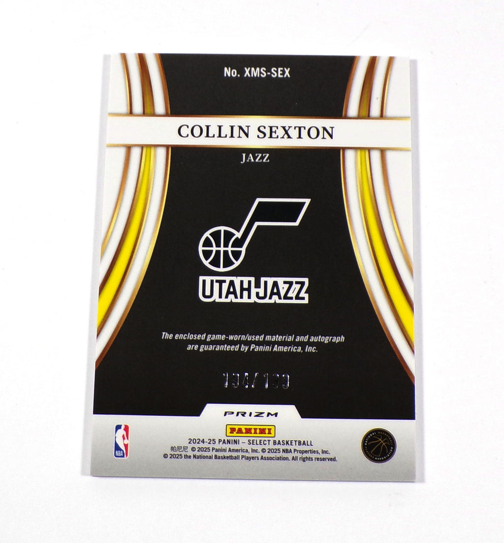 2024 25 Panini Select Collin Sexton X-Factor Prizm #XMSSEX Jazz /199 Patch Auto Pic2