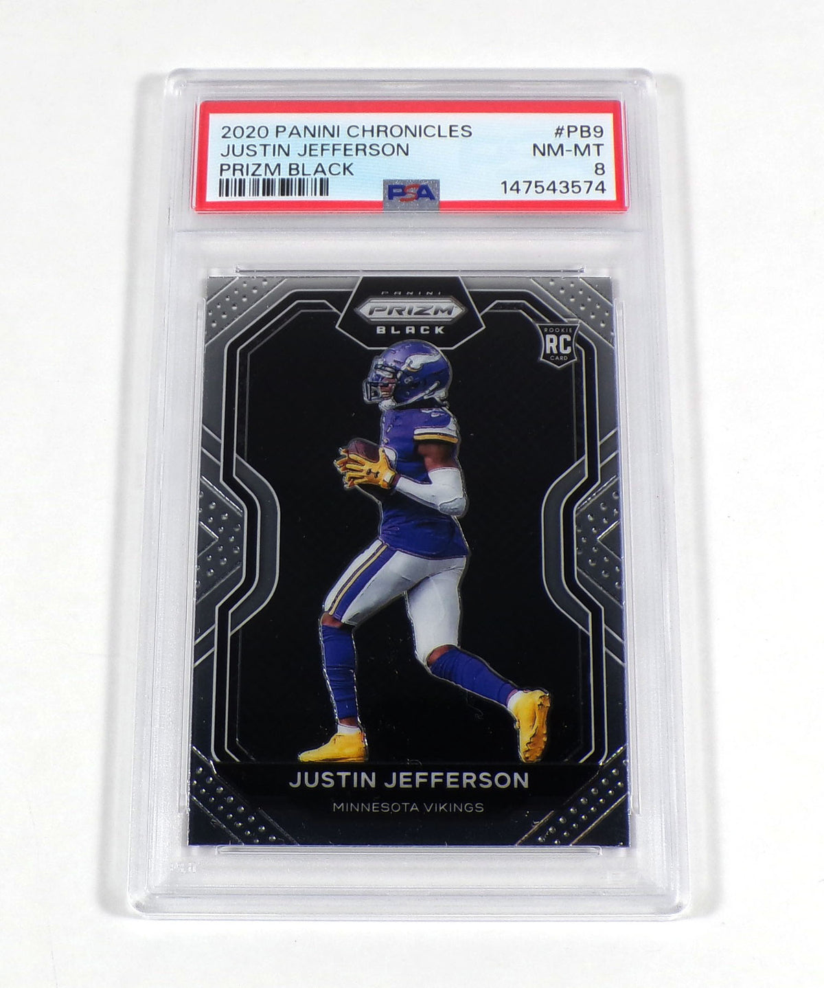 2020 Panini Chronicles Justin Jefferson Rookie Prizm Black #PB9 Vikings PSA 8