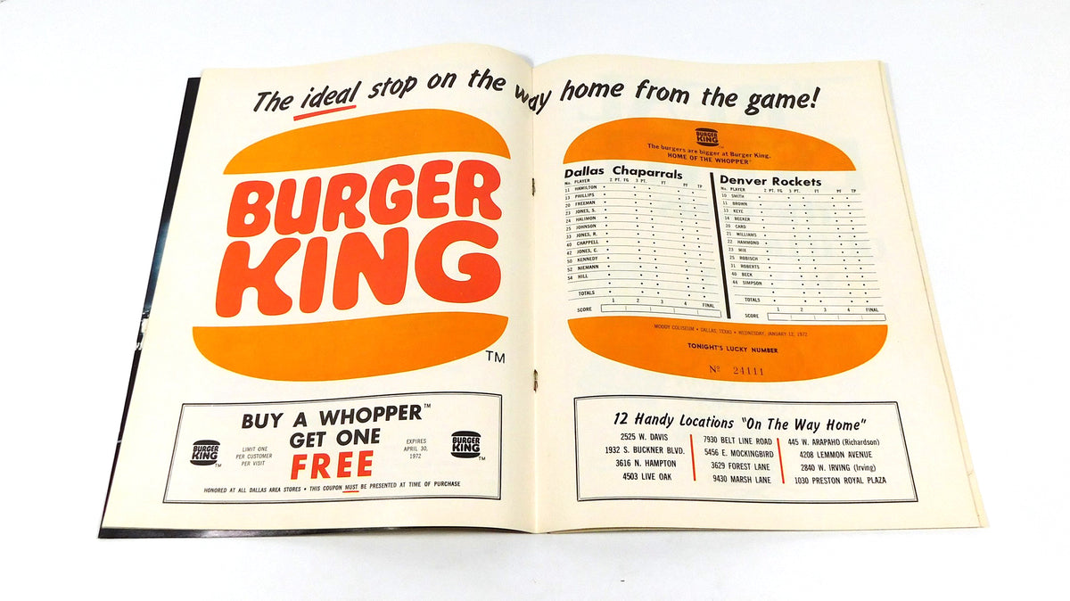 1971-72 Dallas Chaparrals vs Denver Rockets ABA Basketball Program 1-12-72 Pic2
