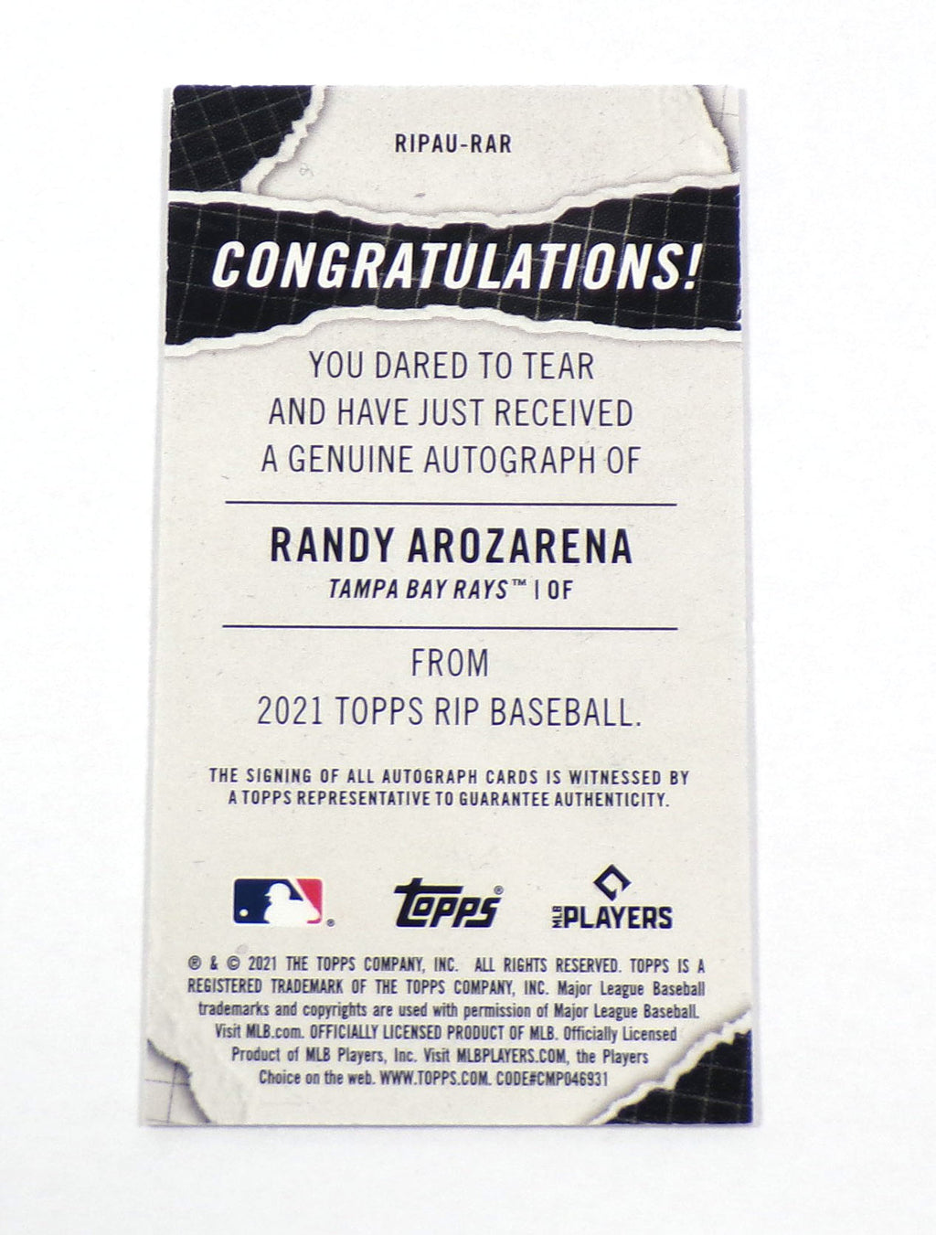 2021 Topps Rip Mini Autographs Randy Arozarena Purple #RIPAURAR On Card Auto /25 Pic2