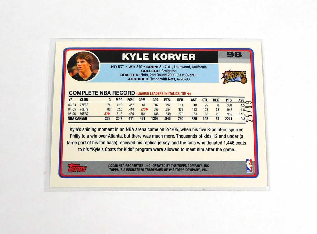 2006-07 Topps Black Kyle Korver #98 Rookie 76ers /99 Pic2