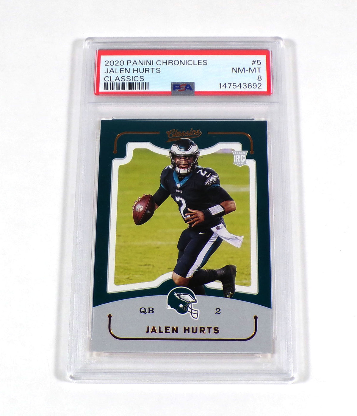 2020 Panini Chronicles Jalen Hurts Rookie Classics #5 Eagles PSA 8