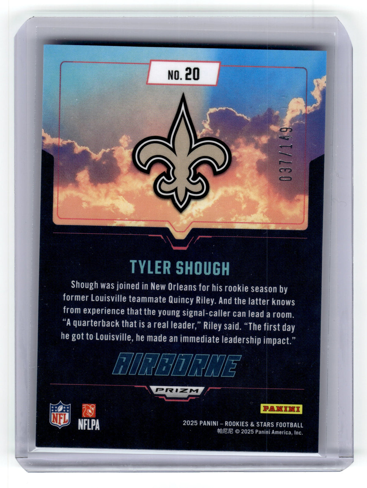 2025 Panini Rookies & Stars Tyler Shough Rookie Airborne White /149 Saints Pic2