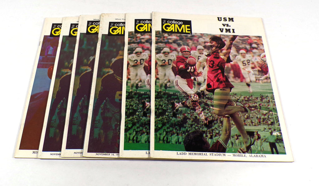 Lot of (6) Assorted 1974 Univ of Southern Mississippi College Football Programs