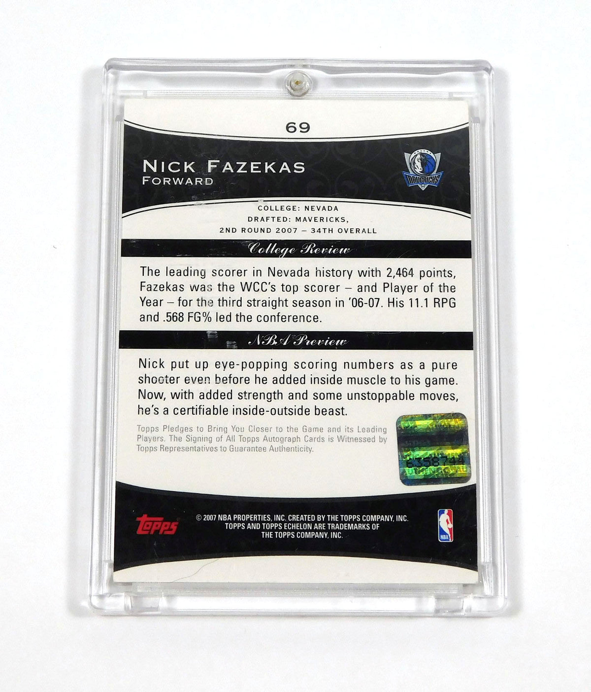 2007-08 Topps Echelon Nick Fazekas #69 Rookie Auto Mavericks /499 Pic2