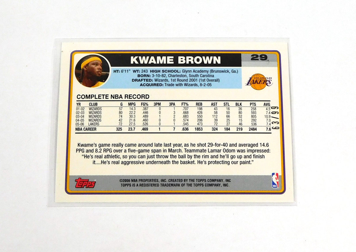 2006-07 Topps Black Kwame Brown #29 Rookie Lakers /99 Pic2
