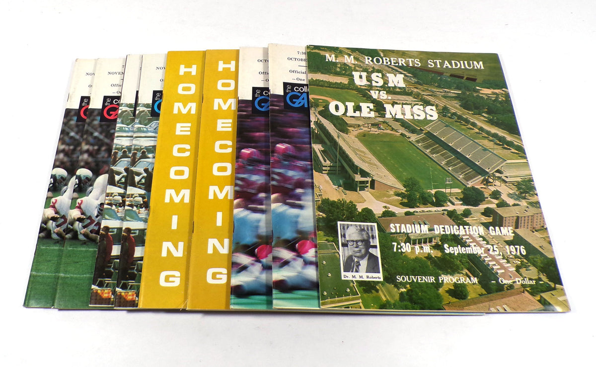Lot of (9) Assorted 1976 Univ of Southern Mississippi College Football Programs