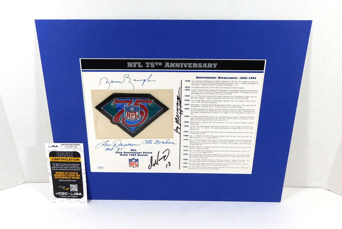 Dan Marino/Baugh/Dawson/Graham/Berwanger Signed 9x12 Print w/ Patch 5 JSA Autos