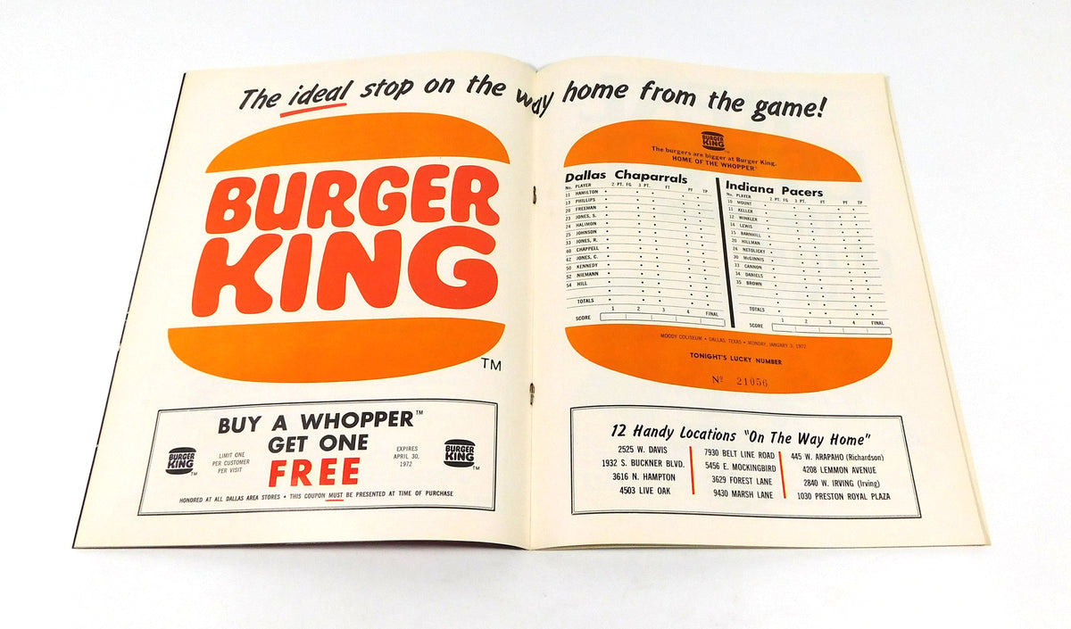 1971-72 Dallas Chaparrals vs Indiana Pacers ABA Basketball Program 1-3-72 Pic2