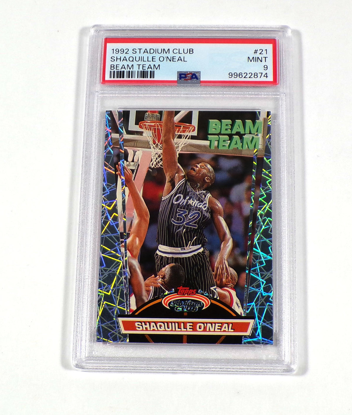 1992-93 Topps Stadium Club Shaquille O'Neal Beam Team Rookie #21 Magic PSA 9