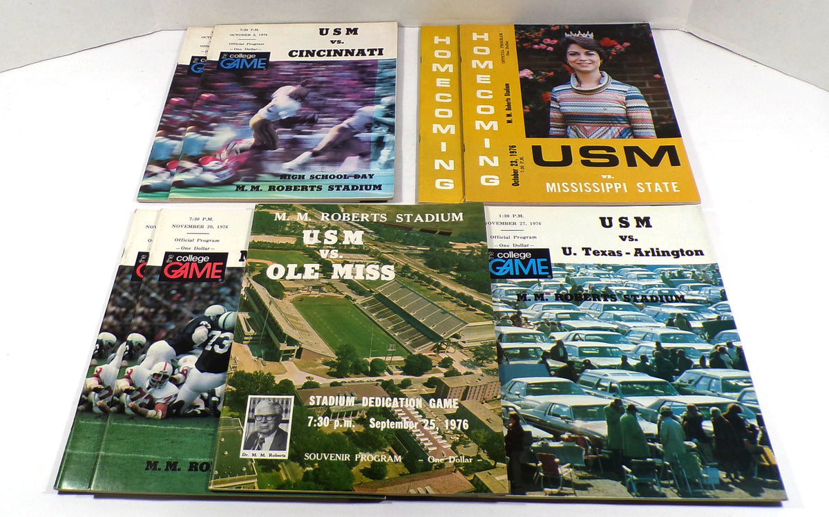 Lot of (9) Assorted 1976 Univ of Southern Mississippi College Football Programs Pic2