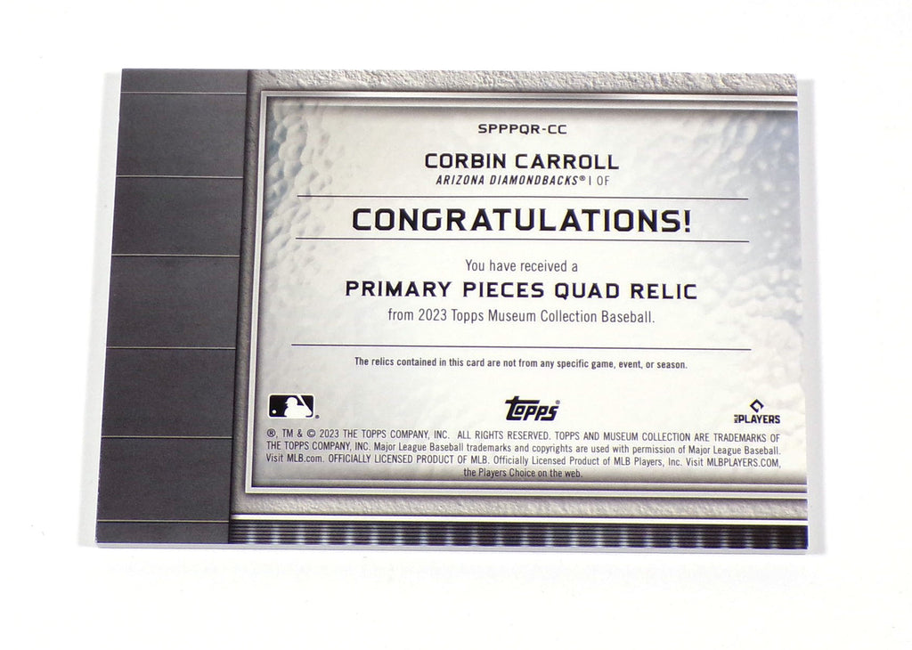 2023 Topps Museum Corbin Carroll Rookie Primary Pieces Quad Relics /75 4 Jerseys Pic2
