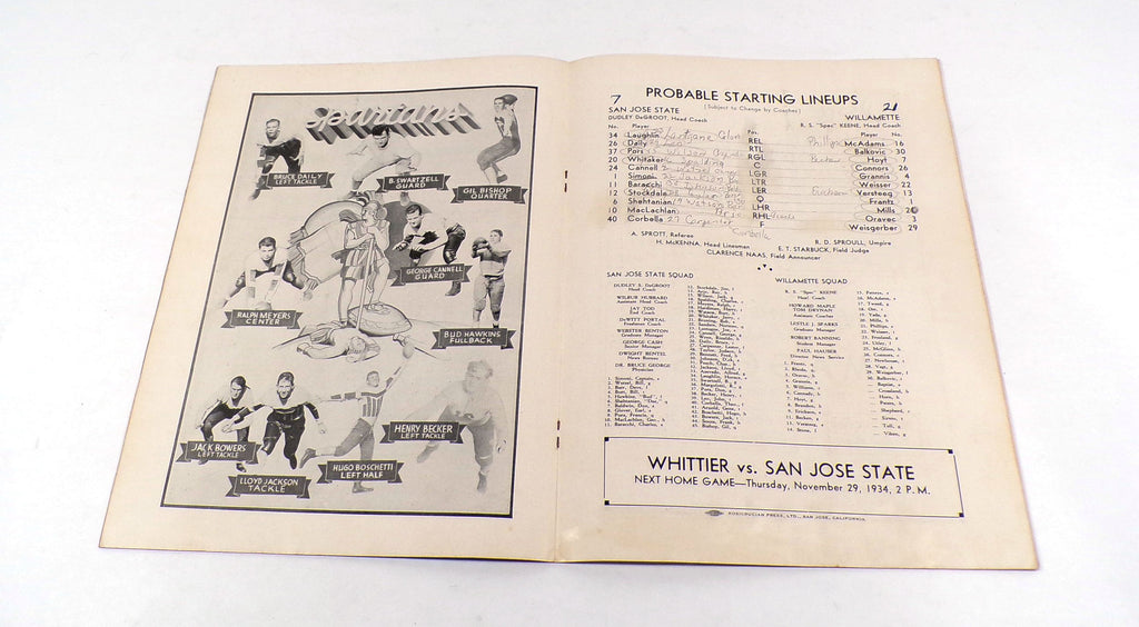 1934 Willamette at San Jose State College Football Program 11-10-34 Pic2