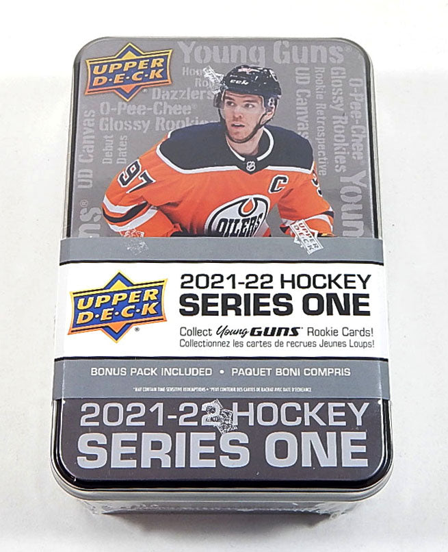 2021-22 Upper Deck Hockey Series 1 Metal Tin Box Sealed (9 Packs) Bonus OPC Pack