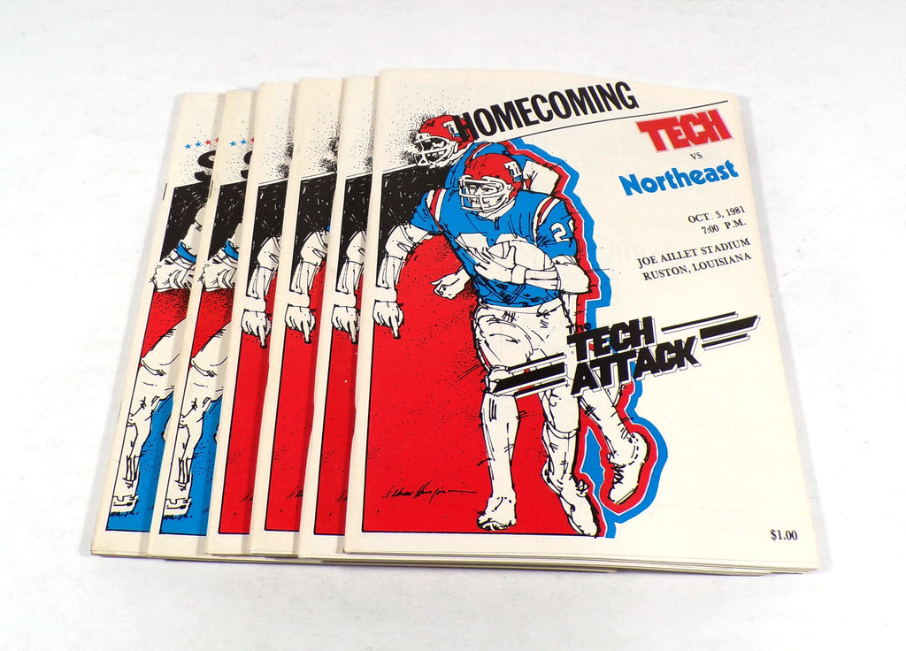 Lot of (6) Assorted 1981 Louisiana Tech College Football Programs