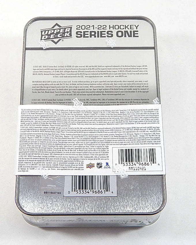 2021-22 Upper Deck Hockey Series 1 Metal Tin Box Sealed (9 Packs) Bonus OPC Pack Pic2