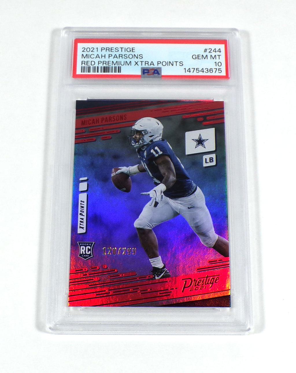 2021 Panini Prestige Micah Parsons Rookie Red Premium Xtra Points /299 PSA 10