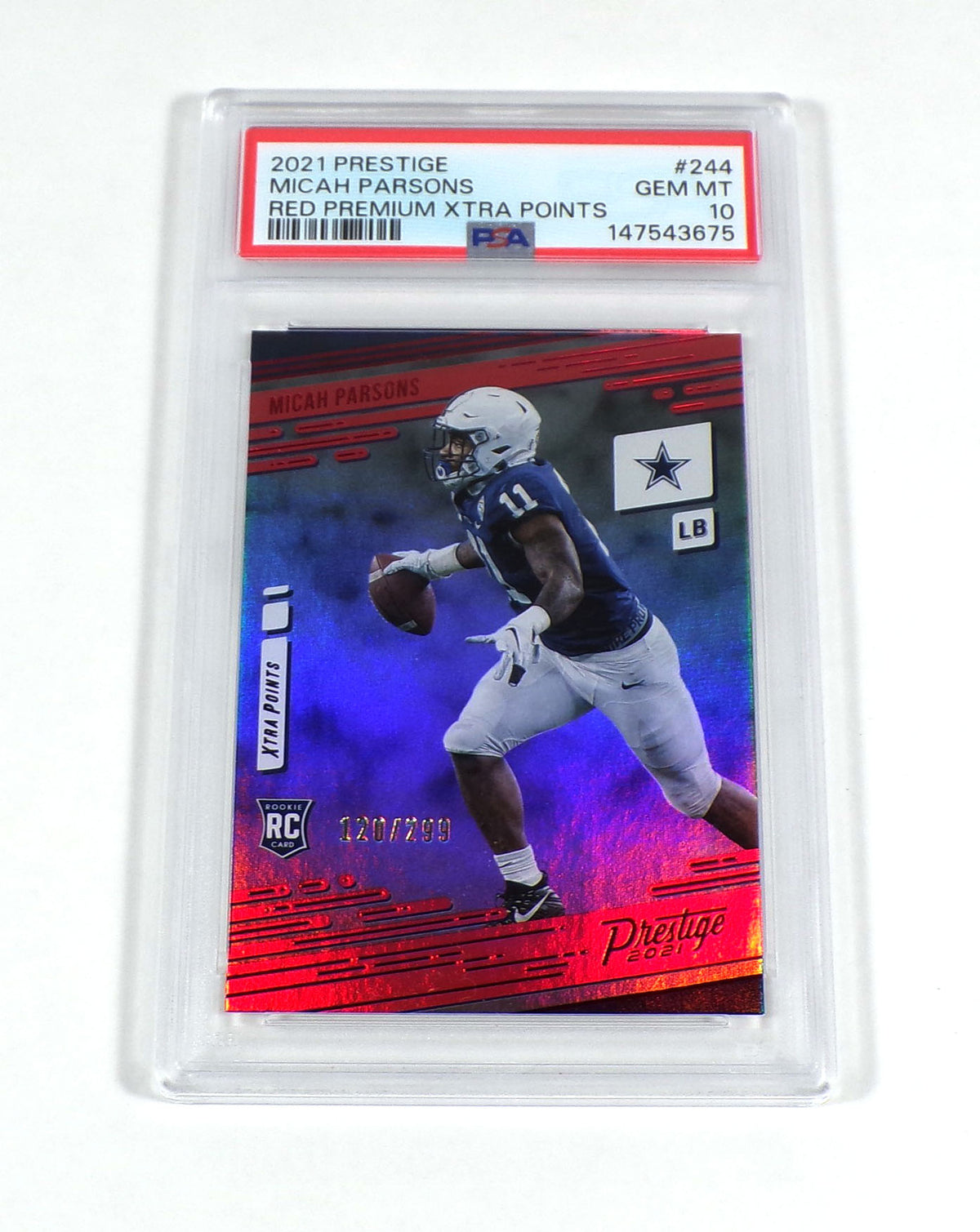 2021 Panini Prestige Micah Parsons Rookie Red Premium Xtra Points /299 PSA 10